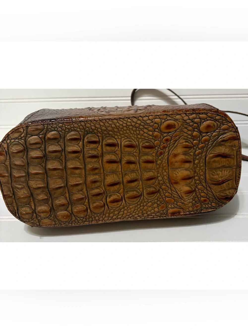 BRAHMIN Vintage Pecan Melbourne Croc Leather Satchel Shoulder Bag Tote Purse